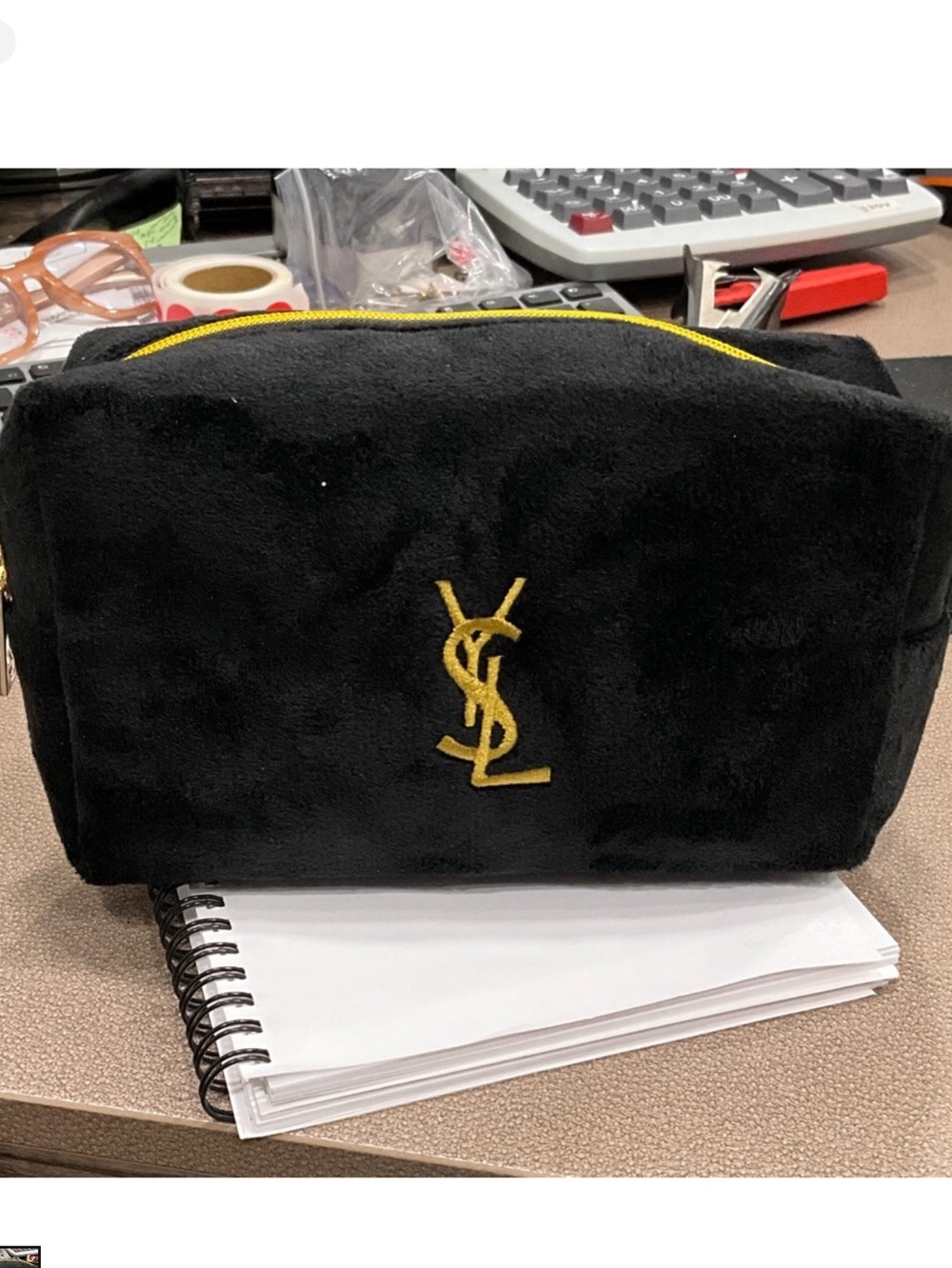 Yves Saint Laurent Black Toiletry Bag with Gold Logo